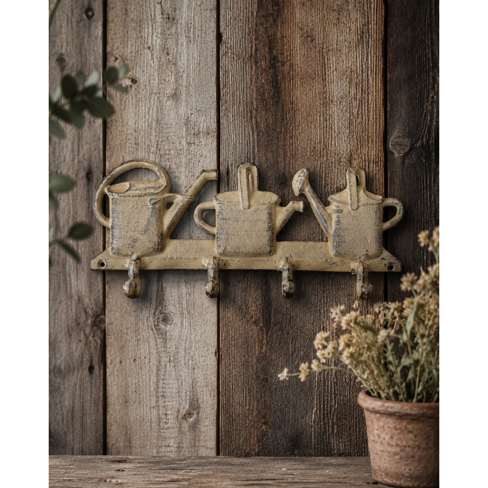 Vintage‎ Style Cast Iron Watering Can Wall Hook Rack Farmhouse Garden Decor